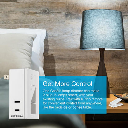 Lutron Caseta Plug-In Smart Lamp Dimmer Switch (Lutron Hub Required), Smart Light Switch Dimmer for Floor & Table Lamps, LED Lights, White (PD-3PCL-WH)