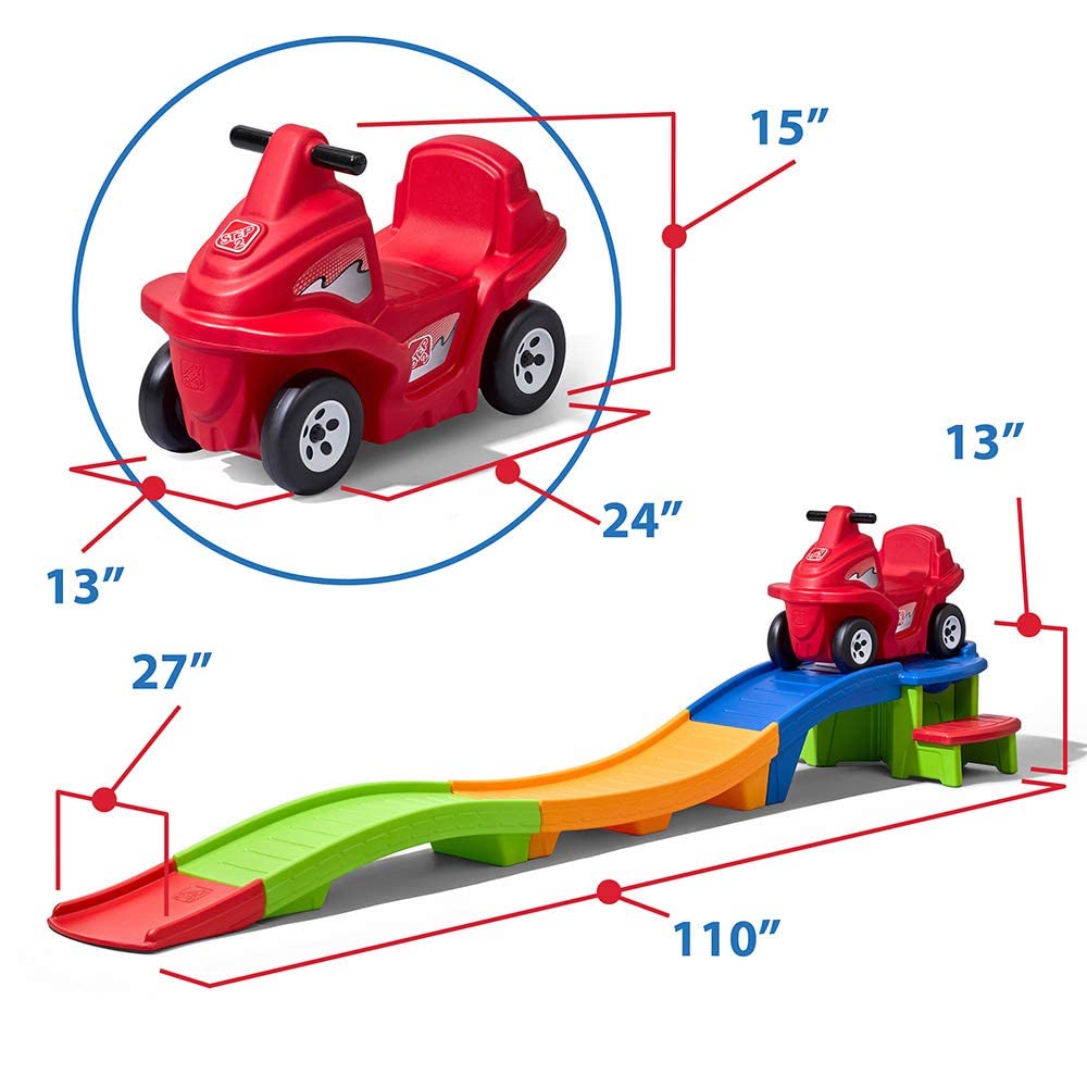 Step2 Up & Down Roller Coaster Kids Ride On Toy, Push Car, Indoor/Outdoor Playset, Made of Durable Plastic, Max Weight 50 lbs., For Toddlers 2-5 Years Old, Multicolor
