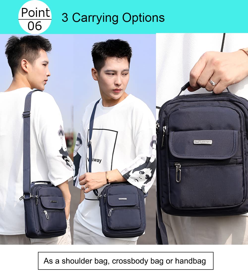 natyrlpog Men's Shoulder Bag Nylon Messenger Bag Crossbody Purse Waterproof Lightweight for Travel Work Outdoor Black Small