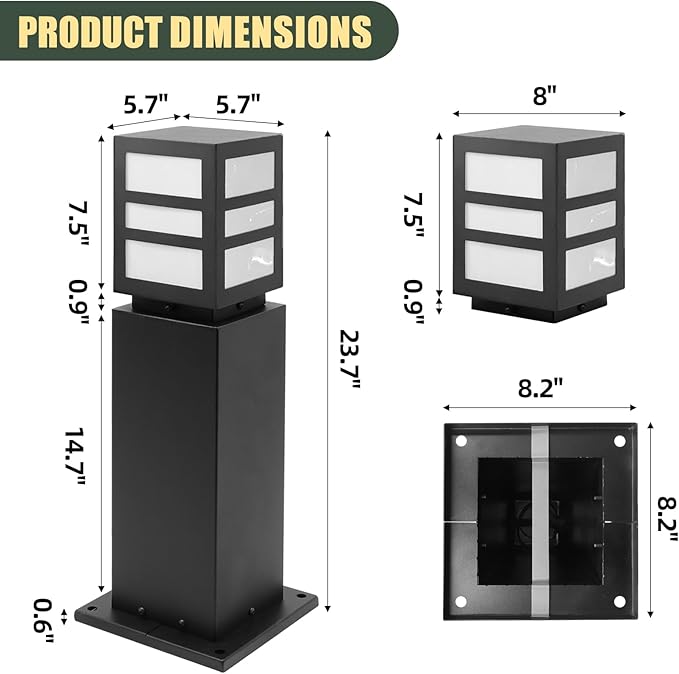Landscape Path Lights 24" IP65 Waterproof Bollard Lights, Heavy Duty Steel Stable Widened Base E27 Lamp Holder, Modern Outdoor Path Lights Bollard for Lawn, Patio, Courtyard, Driveway, Oblong 1pack