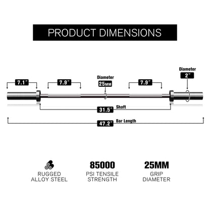 RITFIT Olympic Barbell 4ft/6ft - 2 Inch Weight Bar for Strength Training, Weightlifting, Squat, Deadlift, Bench Press, Curl, Overhead Press - 350lbs/500lbs Capacity 4FT Silver with Collar