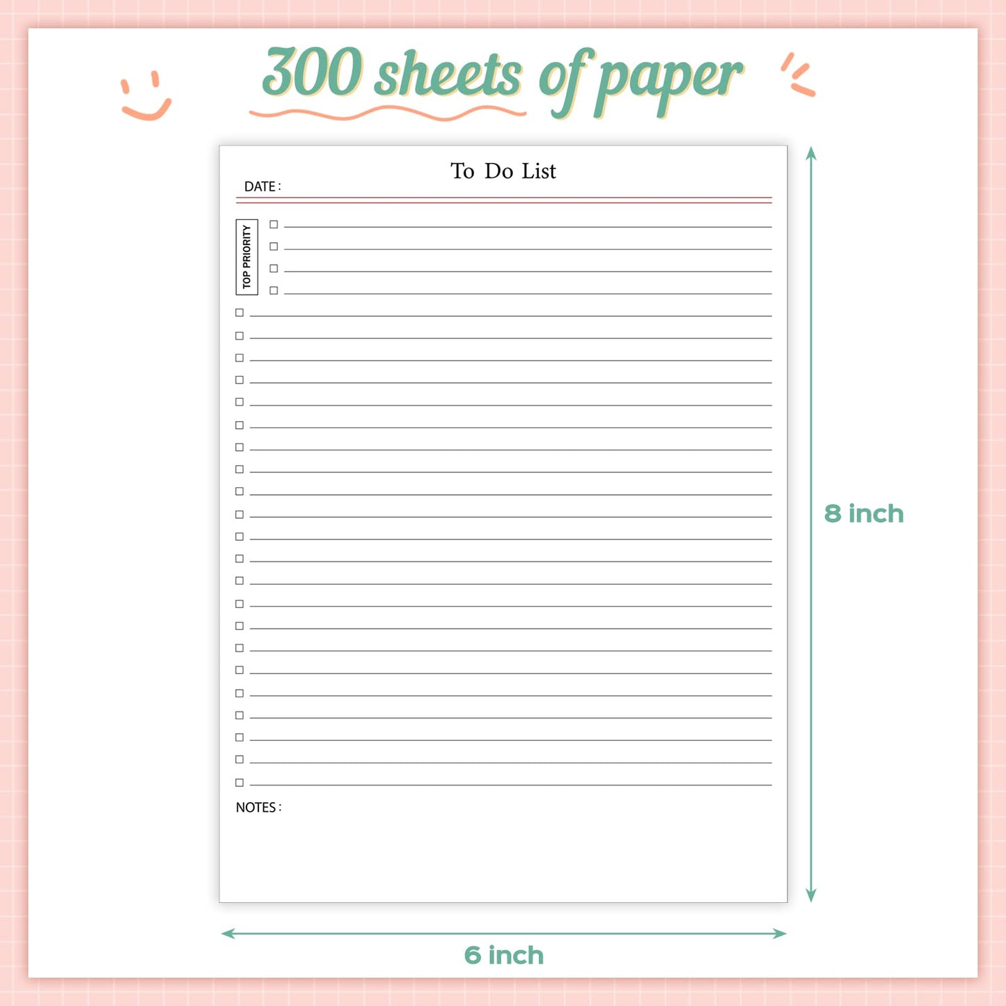 Spakon 300 Sheets Daily to Do List Notepad Notebook Library Card to Do Planner Checklist Memo Writing Pad Schedule Reminder Office Homework Planner for Task, 6" x 8(Classic,White)
