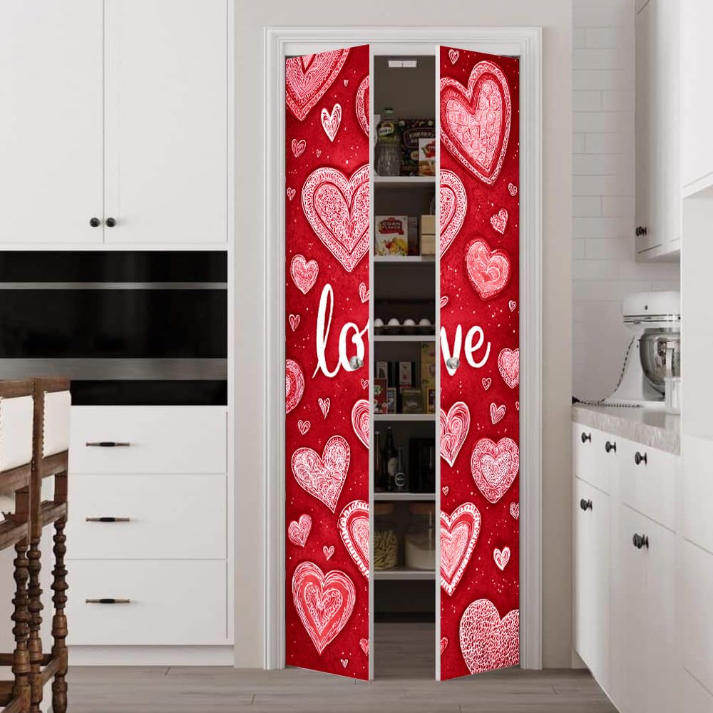 WDESYADMS Valentine’s Day Door Sticker 30.3x78.7 Inch PVC Self Adhesive Red Heart and Love Design Peel and Stick Decorative Door Decal for Bedroom Living Room Entryway Romantic Decor