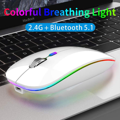 TENMOS Wireless Bluetooth Mouse, LED Slim (Bluetooth 5.1/5.0 + USB) 2.4GHz Rechargeable Silent Bluetooth Wireless Mouse with Type C Adapter for Laptop/MacBook/iPad OS 13 and Above (Matte Black)