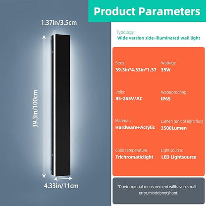 Upgrade Widened 2 Pack LED Outdoor Wall Sconce, 39.3inch Modern Wall Mount Light, 3 Color 3000K/4500K/6000K, 36W, IP65 Waterproof, Outside Lighting Fixture for Courtyard, House, Patio
