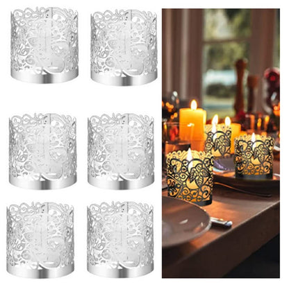 zmgmsmh 100 Candle Holder Laser Cutting Votive Wraps Candle Holder for Wedding Table Christmas Festival Tealight Decor Tea Light Votive Wrap Candle Holder Decorative Wraps Paper (Silvery)