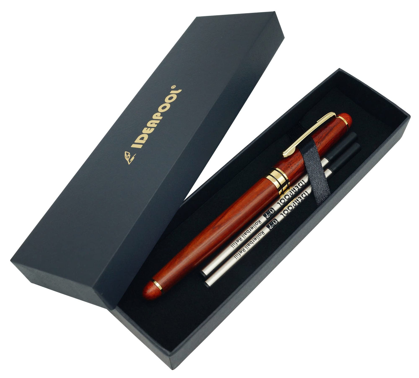 IDEAPOOL Luxury Rosewood Ballpoint Pen Writing Set - Extra 2 Black Refills - Elegant Fancy Nice Gift Wood Pen Set for Signature Executive Business Journaling
