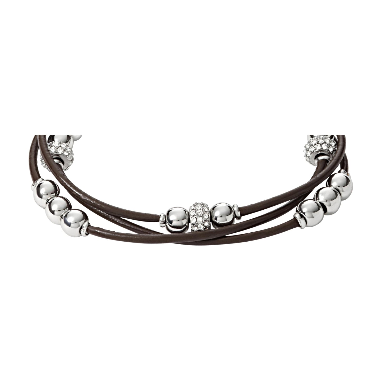 Fossil Women's Leather Bracelet, Color: Silver/Brown (Model: JA6068040)