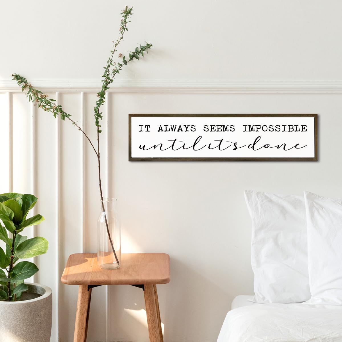 Positive Signs Decor, Motivational Office Workplace Wall Decor, Fitness Room Decoration, Farmhouse Home Decor, Long Wooden Block Signs, It Always Seems Impossible Until It's Done Sign 17.8x4x1.2 In