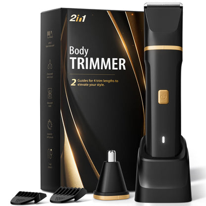 Electric Razor for Men, IPX7 Waterproof Versatile Shaver for Temple, Groin, Nose, Ear Hairs, Beard, Body Hair Trimmer for Men, Painless Grooming Kit with 2 Replaceable Ceramic Blade Heads