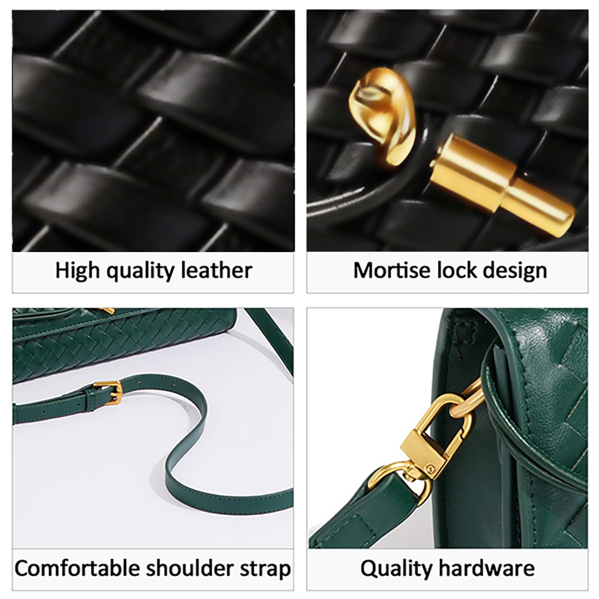 JYG Woven Handbag for Women Fashion Evening Shoulder Bag PU Leather Handmade Clutch Purse Dark Black Casual Crossbody Bags 2024