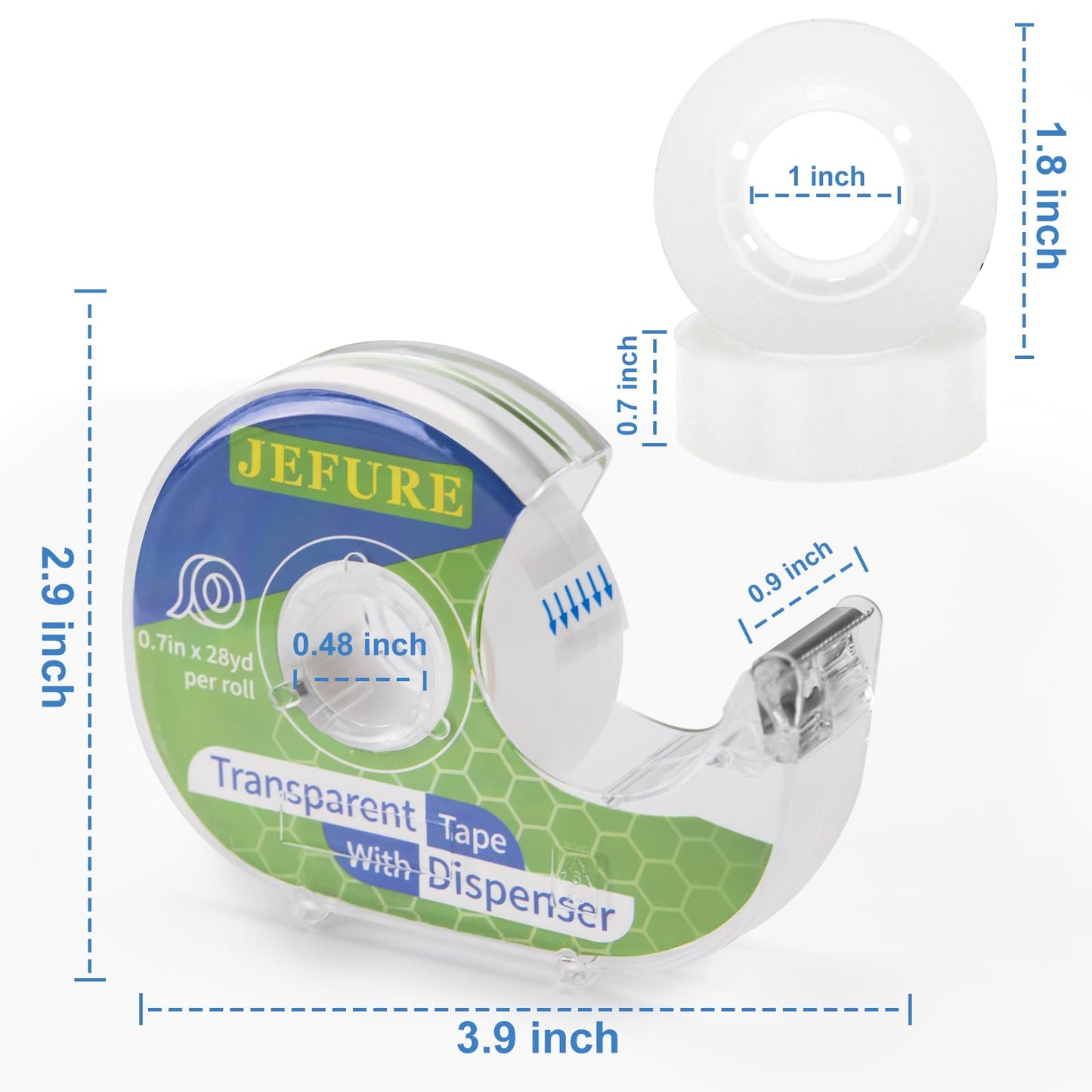 JEFURE 18 Pcs Transparent Tape with Dispenser, 0.7 x 1000 in Clear Tape Rolls Bulk, Office Tape Refills for Desk, Craft, and Gift Wrapping
