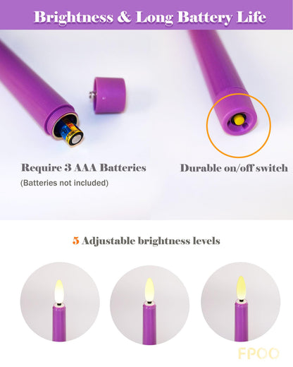 FPOO Flameless Advent Candles with Wooden Candle Holder, Advent Candles Battery Operated 3 Purple and 1 Pink LED candlesticks for Advent Decoration (4 Packs)