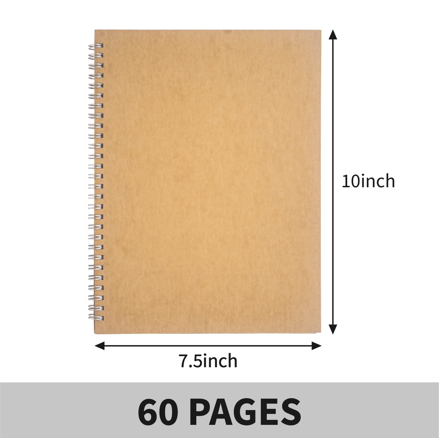 DSTELIN 10 inch x 7.5 inch, 100GSM, Blank Spiral Notebook, 3-Pack, Soft Cover, Sketch book, 120 Pages / 60 Sheets, (Brown)