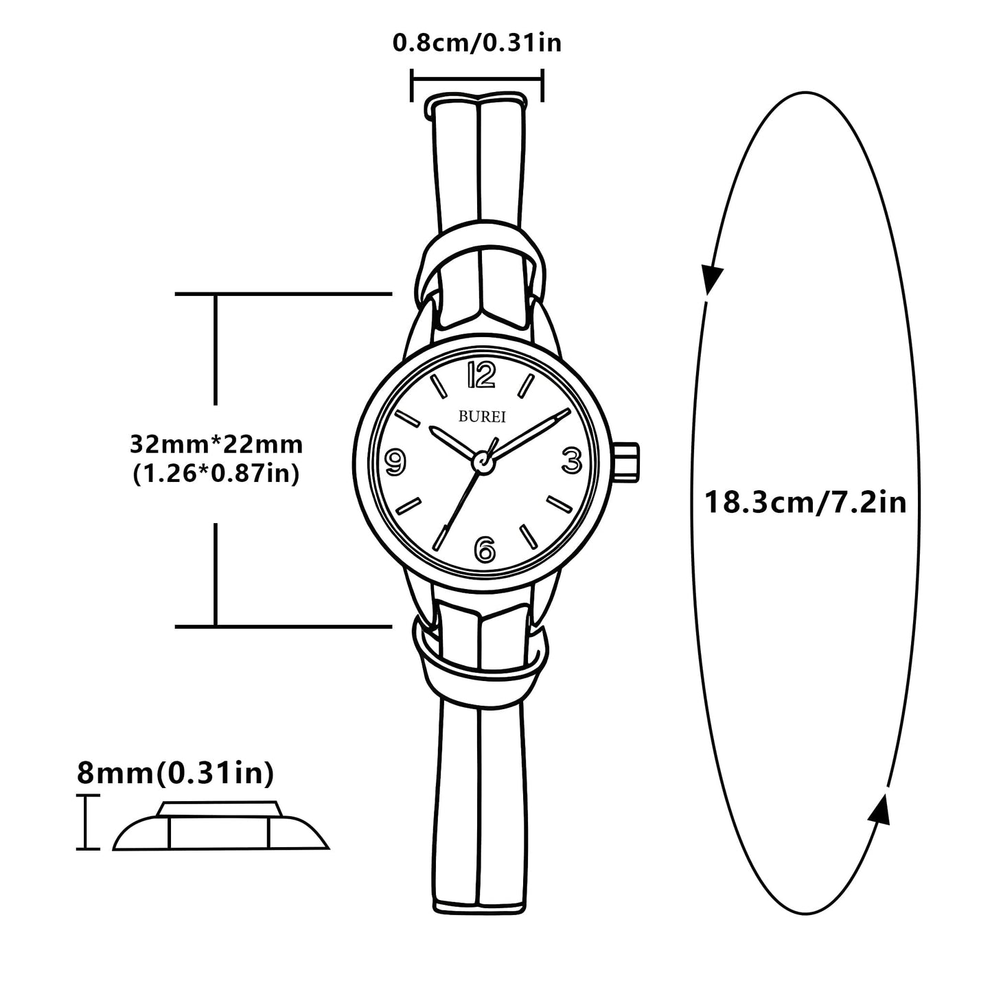BUREI Women's 22mm Small Dial Quartz Watch, Lightweight Women Watch,Japan Quartz Movement, Brown Handmade Leather Strap, Ideal Gift for Women Mom