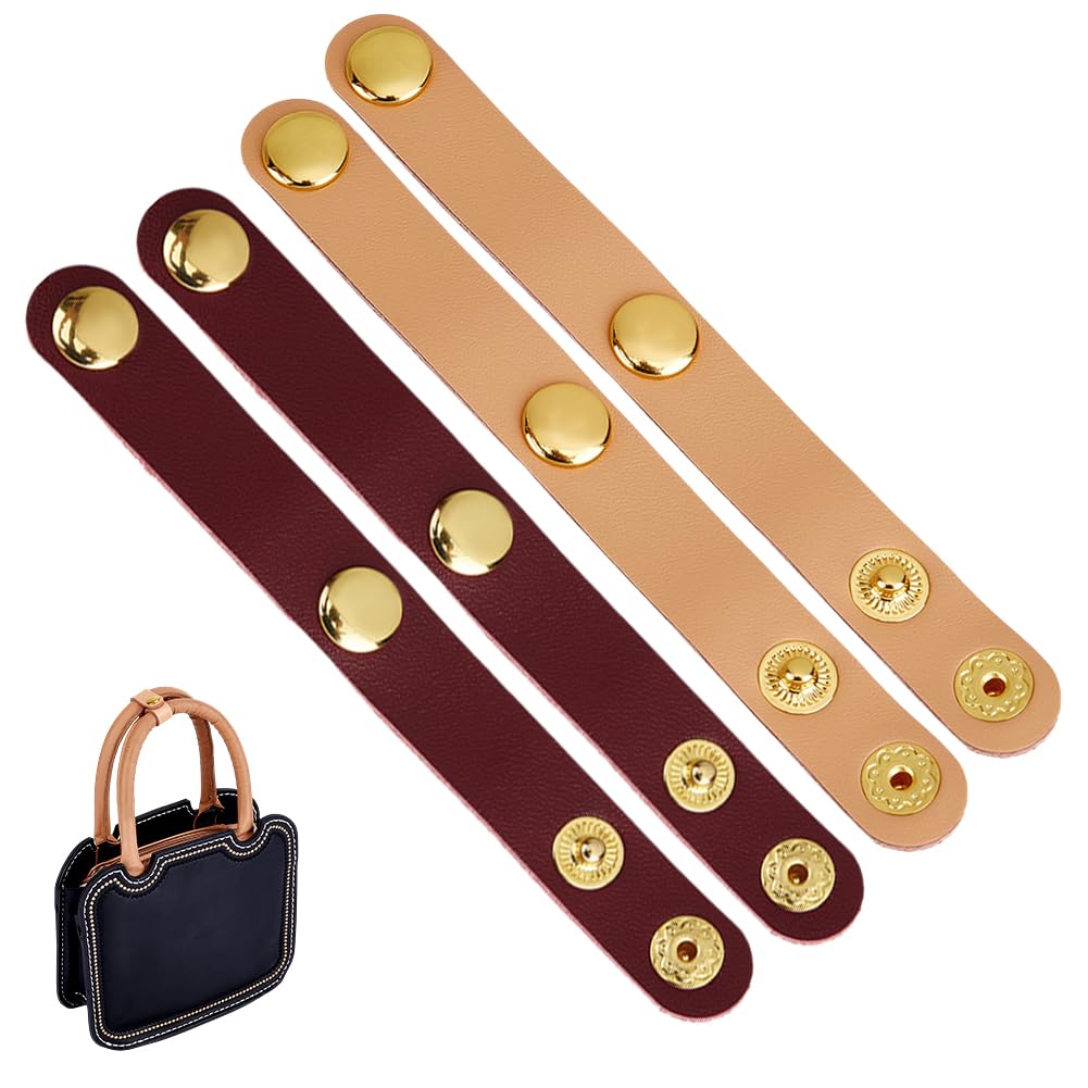 PH PandaHall 4Pcs Leather Purse Shortener Adjustable Buckles 4.5 inch Leather Snap Buckles Closures Bag Handle Keeper Non Slip Lock for Shoulder Strap Handbag Tote Bags(Beige/Red Brown)