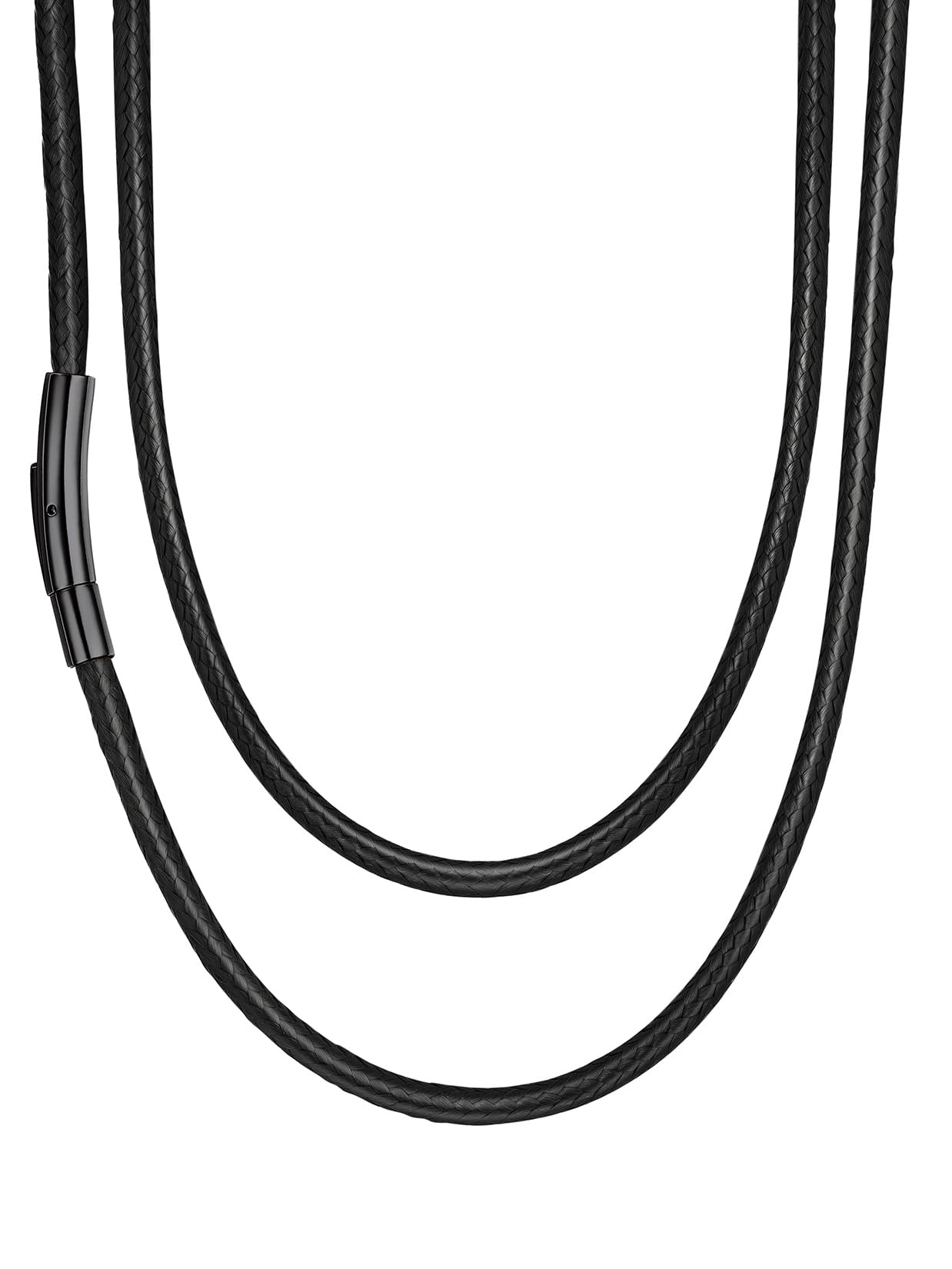 Waterproof Braided Choker Cord, Black Leather Chain With Stainless Steel Snap Clasp - Unisex Necklace, 18 inch