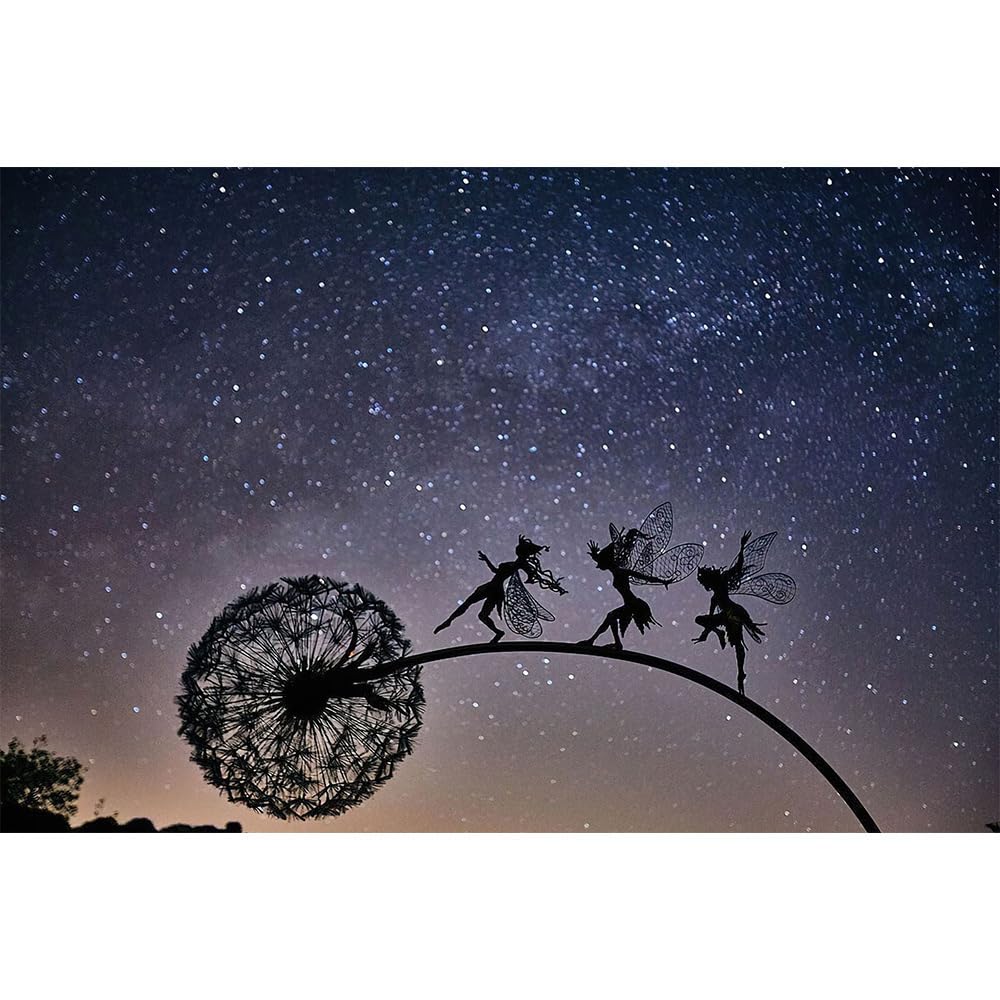 Fcteap Flower Fairy Dancing with Dandelion Garden Art Sculpture Stainless Steel Statue Christmas Halloween Decoration for Outdoor Yard Courtyard Lawn Patio Metal Ornaments (Three Persons)