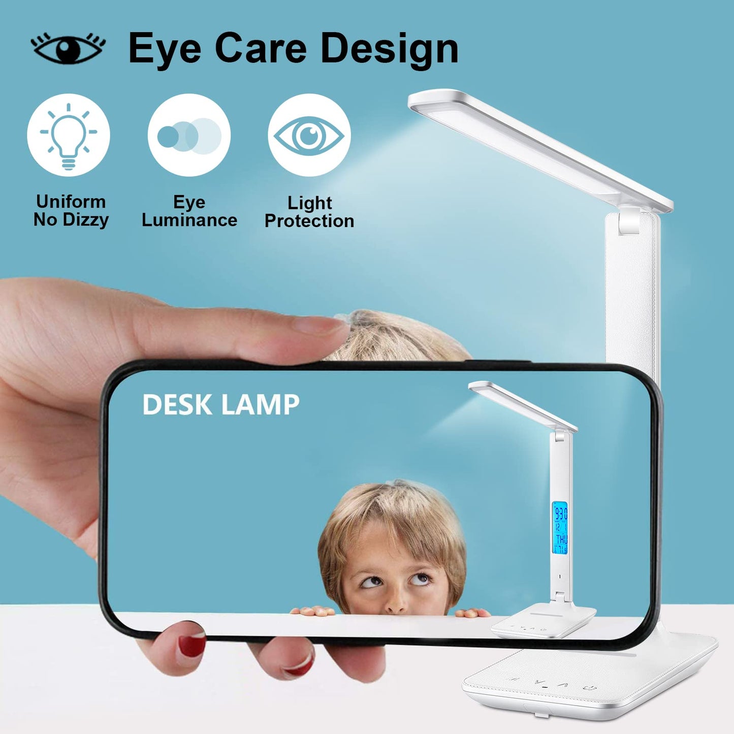 LAOPAO Desk Lamp with Wireless Charger: USB Charging Port, Table Lamp with Clock, Desk Lamps for Home Office College Dorm Room Essentials