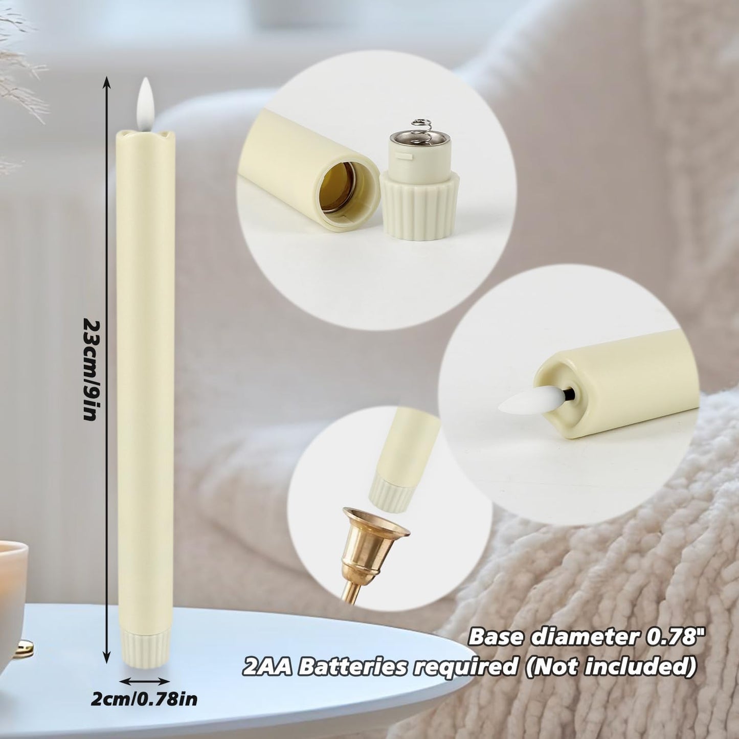 YOROXRG 24 Pack LED Flameless Taper Candles with Timer, Dripless Fake Candlesticks with 3D Flickering Flame, 9.6 Inches White Window Candle for Fireplace Christmas Halloween（Ivory）