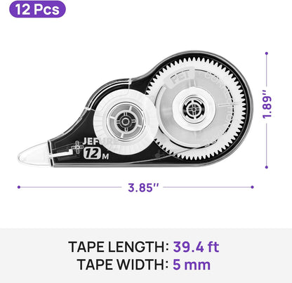 12 Pcs Correction Tape, 39.37 Ft White Wrong Out Tear-Resistant Bulk, Instant Corrections Easy to Use Applicator for School, Office, Note Taking, Journal (Tape Width 0.2 in，Clear)