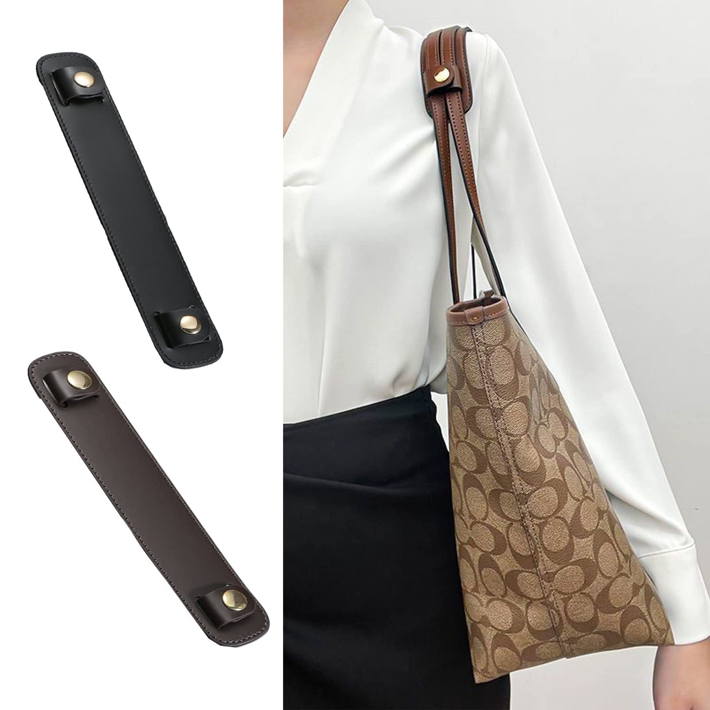 Lopsity PU Leather Shoulder Strap Pad,Detachable Soft Leather Strap Cover,Compatible with Women Tote Purses, Handbag, Satchels,More comfortable to carry (BLACK)