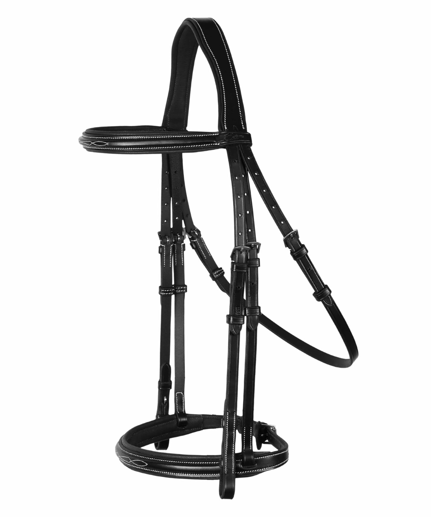 Exion English Hunter Bridle with Designer Stitched Browband & Hunter Noseband – Anatomical Mono Crownpiece, Padded Noseband, Rubber Reins – Horse, Cob, Pony, Oversize – Black, Havana, Oak Brown