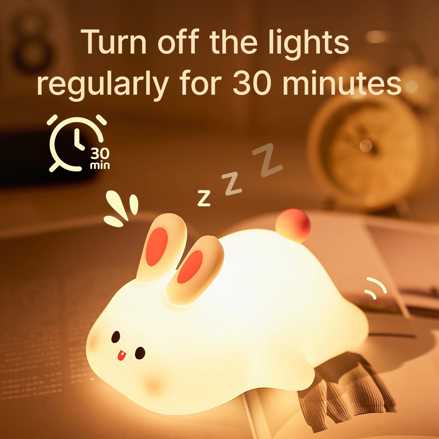 gofuch Night Light for Kids, Chubby-Faced Rabbit lamp 3-Level Dimmable USB Rechargeable Lamp with Timer, Soothing Animal Toy for Nursery Bedroom Dorm Decor, Gift for Boys Girls Teens Adults