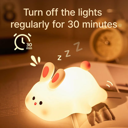 gofuch Night Light for Kids, Chubby-Faced Rabbit lamp 3-Level Dimmable USB Rechargeable Lamp with Timer, Soothing Animal Toy for Nursery Bedroom Dorm Decor, Gift for Boys Girls Teens Adults