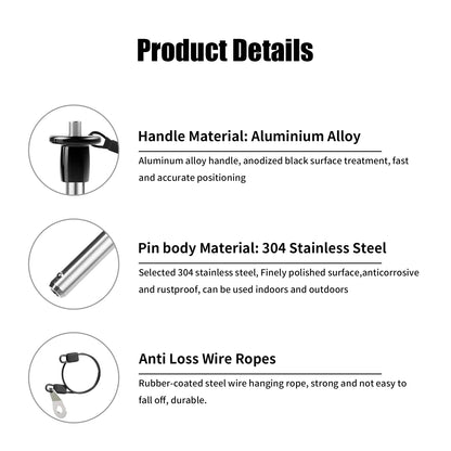 VXCICC 2 Pack 304 Stainless Steel Quick Release Pin 5/16 Inch Diameter Ball Locking Pin with Push Button Round Handle Lanyard Usable Length 1.22"(8mm x 31mm)