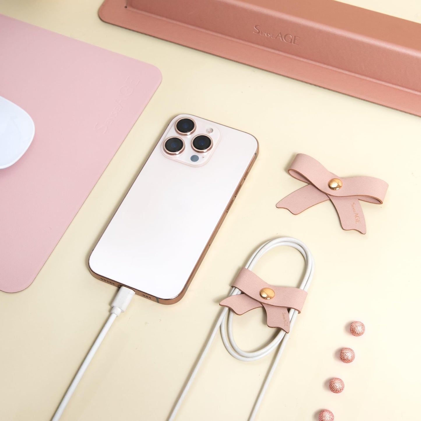 SenseAGE 5 Pack Cord Organizer, Bow Cord Keeper, Cable Organizer USB Holder, Leather Cable Management, Cable Straps, Earphone Winder, Storage Straps for Electronics, Earbuds (Baby Blue, Big)