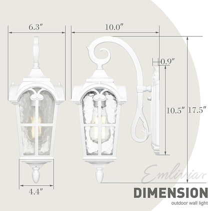 Emliviar Outdoor Wall Lights, 1-Light Modern Outside Lights for House, 17.5 Inch Height with Water Glass, White Finish, WE215B WH