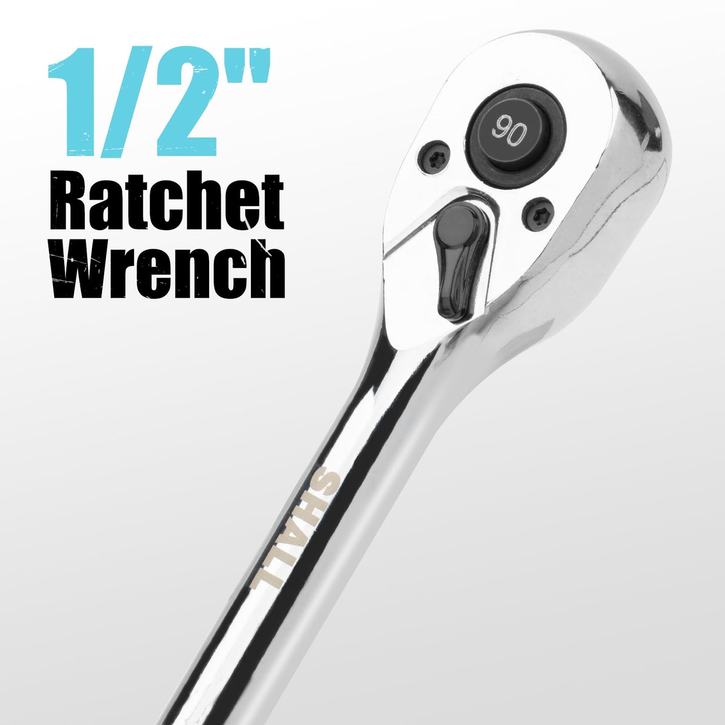 SHALL 90-Tooth 1/2-Inch Drive Ratchet Wrench, Quick-Release & Reversible, Full Polished Ratchet Wrench Made of Chrome Alloy, Gifts for Men Women Dad Mom