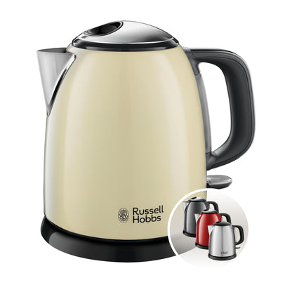 Russell Hobbs Colours+ 24994-70 Kettle [1.0 L] Stainless Steel Cream (2400 W, Quick Boil Function, Removable Limescale Filter, External Water Level Indicator, Small Travel Kettle)