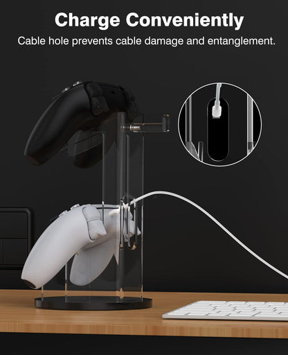 MoKo Universal Stand for Game Controller and Headset Stand, 2 in 1 Game Controller Support Holder Storage Organizer for Switch/Switch 2, ps5, ps4, Xbox One, Xbox Series, Gaming Accessorie, Black&Clear