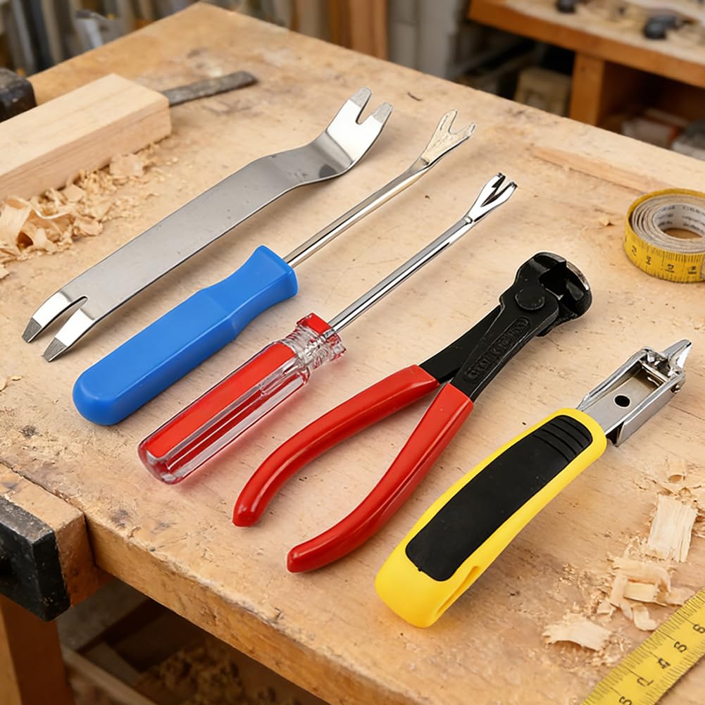 5Pcs Upholstery Staple Remover Tools Set with Nail Puller Pliers End Cutting Pliers Staple Puller Tack Lifter Fastener Remover for Furniture Floor Wall Car Photo Frame