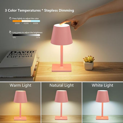 Pink Cordless Table Lamp Set of 2 for Patio Restaurant Home Dinner Dining