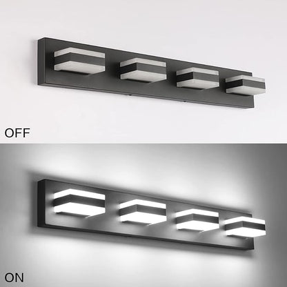 SOLFART Black Bathroom Light Fixtures 4 Lights Bathroom Vanity Light LED Dimmable Matt Black Vanity Lights 32W Cool White 6000K & 0%-100% Brightness Dimmable