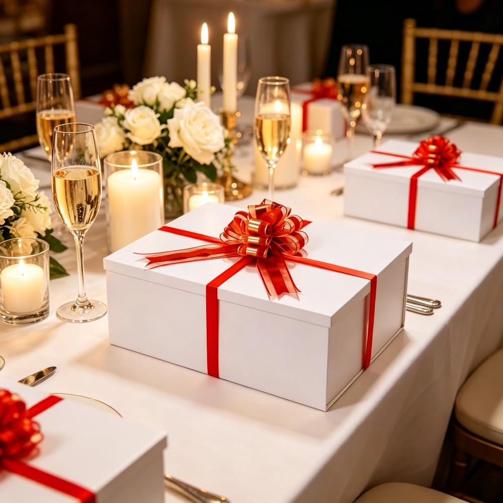 UoeRing White Extra Large Gift Box 2Pcs 22x17x9 inch,luxury Gift Box with Lid for Presents Birthday Christmas Valentine's Day (Contain Pull Bows,Card,Envelope,Filler)