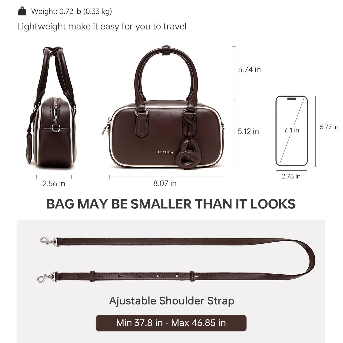 LA FESTIN Handbags for Women Genuine Leather Mini Bag Perfect for Daily Events - Brown