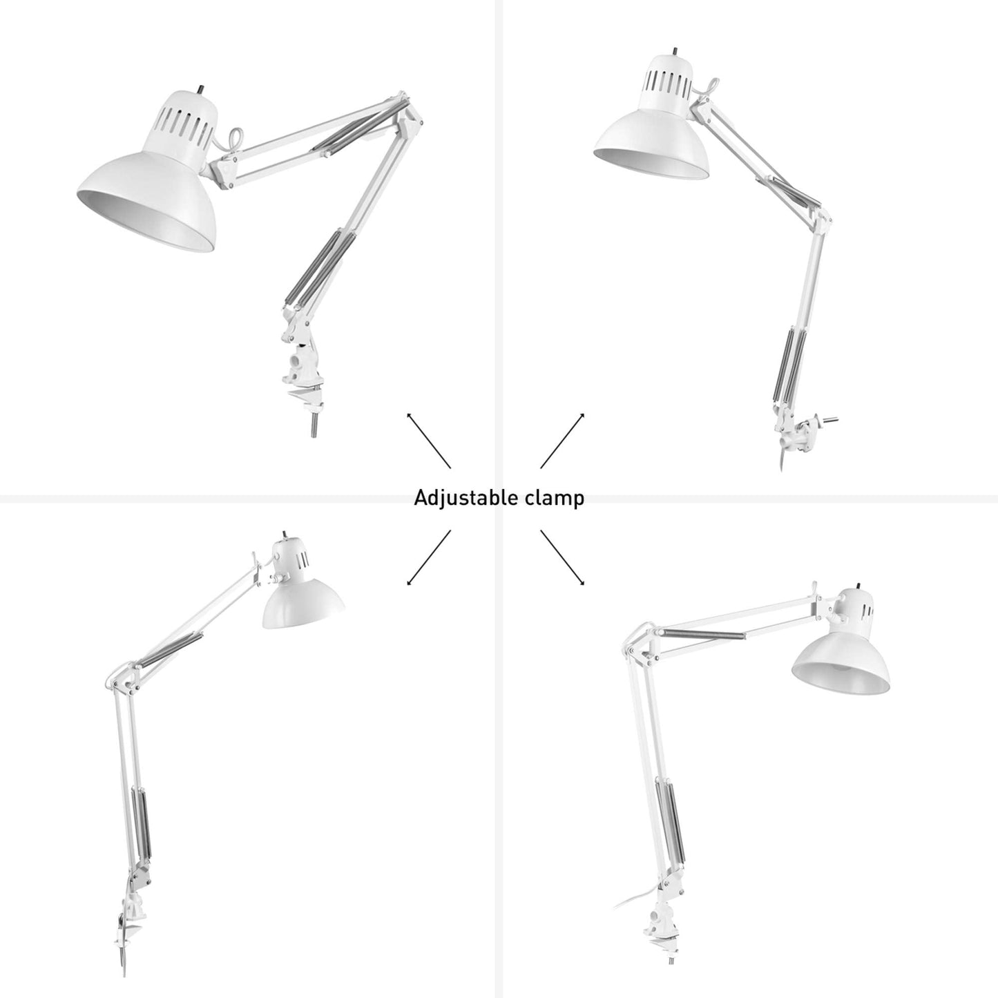 Globe Electric 52847 31.5 Inch Swing Arm Clamp-On White Desk Lamp with Nickel Accents, On/Off Rotary Switch, Book Reading Light, Home Essentials, Office Décor, LED Bulb Compatible