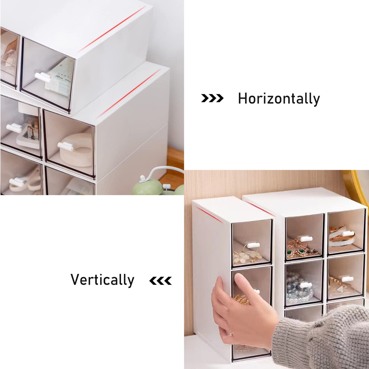 Desk Drawer Organizer, Stackable Storage Drawers, Plastic Compact Desk Storage Box Great for Office School Home Small Space - Large 3 Drawers (White)