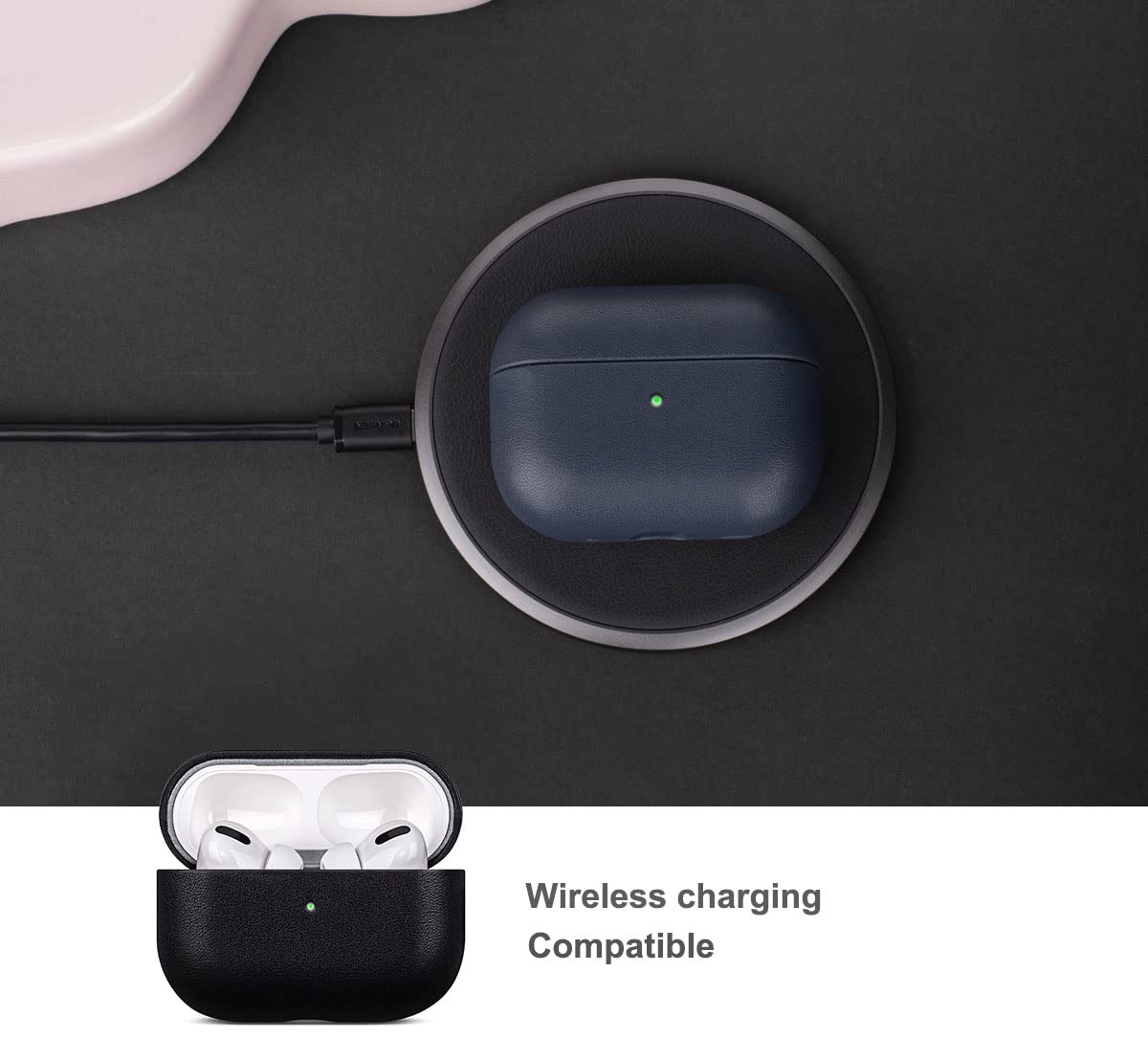 Lopie Handmade Series Cowhide AirPods Pro Case, Full Grain Leather, Shockproof, Dust/Dirt Proof - Black