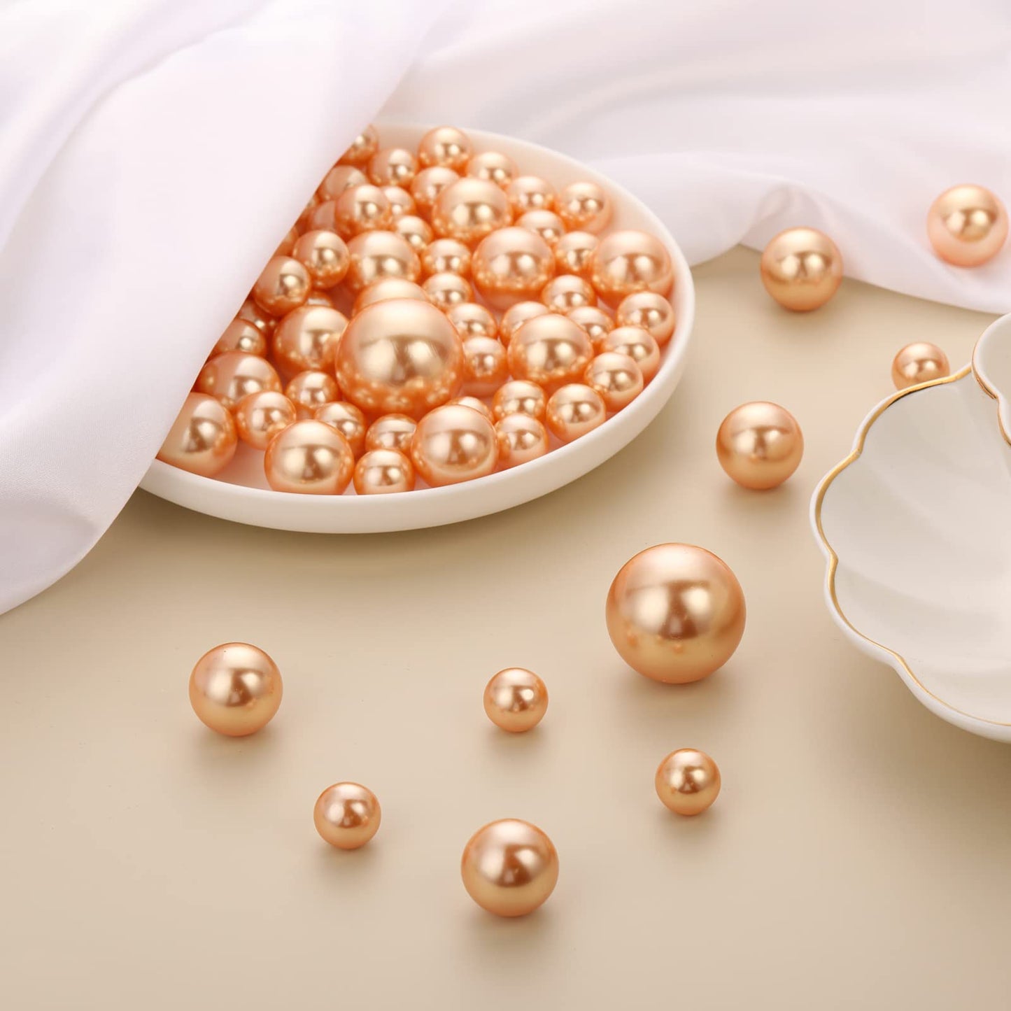 Hicarer 120 Pcs Gold Vase Filler Pearls Floating Beads for Vases Mixed Sizes Gloss Round Pearl Water Beads for Valentines Centerpieces Home Party Wedding Decor, 14/20/30 mm