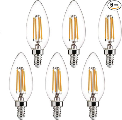 E12 LED Light Bulbs Dimmable 5000K Daylight White 4 watt 40W Equivalent Chandelier Light Bulb Filament LED Candle Bulbs,for Ceiling Fan Home,Candle Lamp,Bedroom Decor. (5000k Daylight White, 6-Pack)