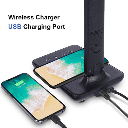 Multifunctional LED Desk Lamp with Wireless Charger,USB Charging Port,Clock,Phone Holder,Desk Lamps for Home Office,Eye-Caring Reading Lamp,Study Lamp for Boys,Girls,Teens,White