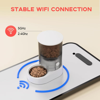 PAPIFEED Automatic Cat Feeder, 4L Auto Dog Cat Feeder with Rechargeable Battery & Dual-Band WiFi (2.4G & 5G), Automatic Pet Food Dispenser for Outdoor Travel Home