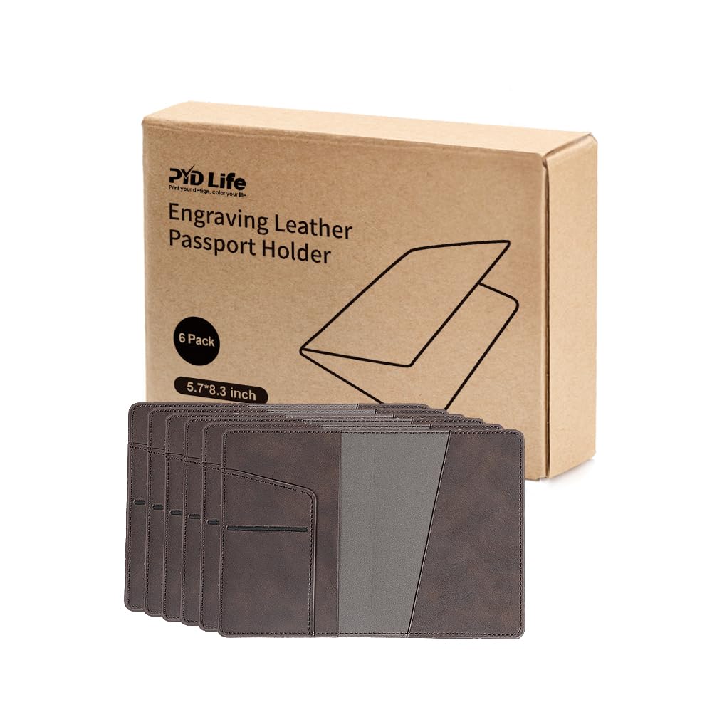 PYD Life 6 Pack Passport Holder Cover Leather Blanks 5.7" x 8.3" Brown for Glowforge Xtool Laser Engraving,Passport Case Travel Wallet for Silhouette Curio 2 Foil Transfer