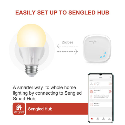 Sengled Smart Light Bulbs, Zigbee Hub Required, Works with Alexa and SmartThings, Voice Control with Google Home and Echo with built-in Hub, Soft White 60W Equivalent A19 Dimmable Smart Bulbs, 4-Pack