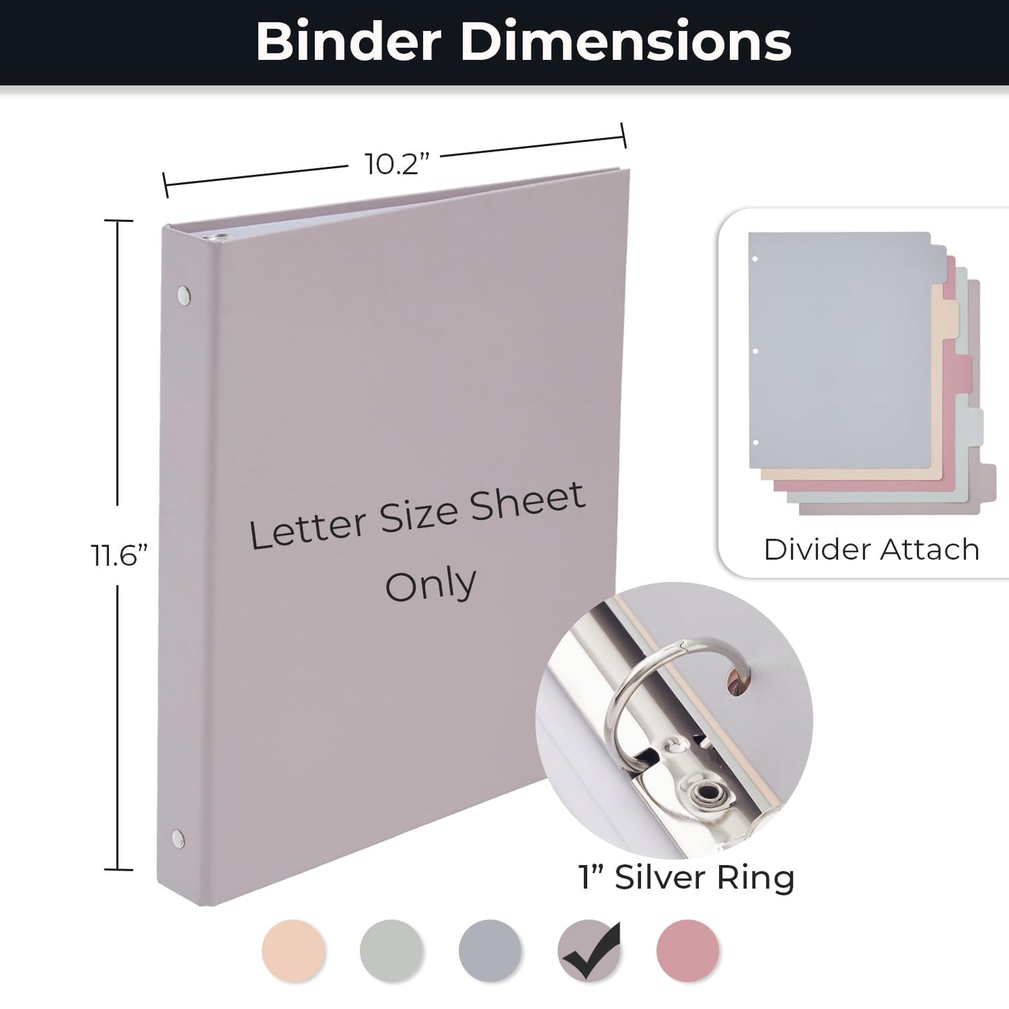 Y YOMA 1 Inch 3 Ring Binders with Dividers & Inside Pocket, Letter Size Cardboard Pastel Binders Organizer, Holds 225 Sheets Durable Aesthetic Design for School Office Home, Morandi Purple